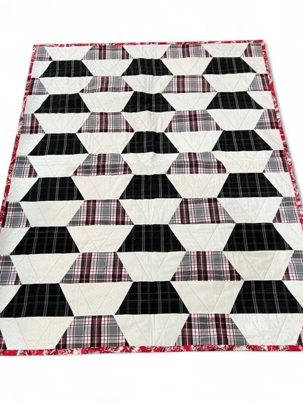 Plaid Black & White Patchwork Quilt - Handmade